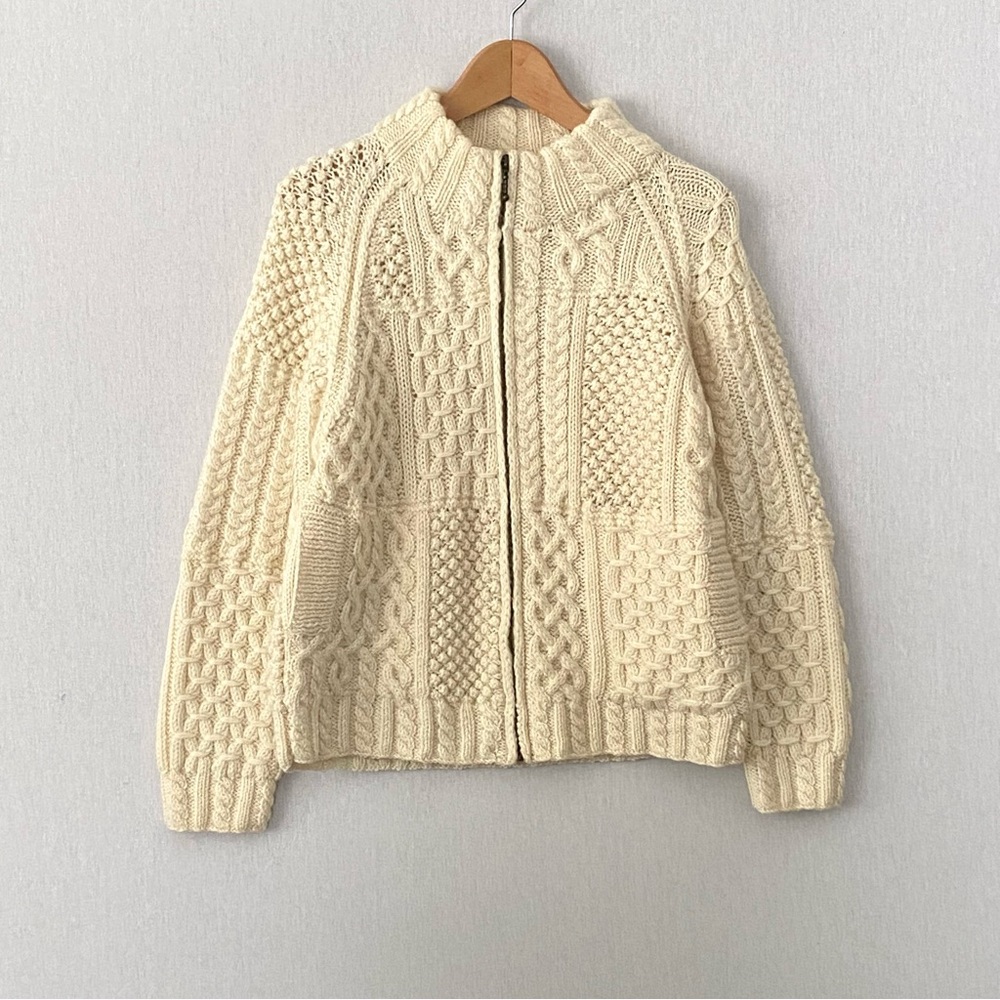 Cream Knit Zip-Front Cardigan Sweater